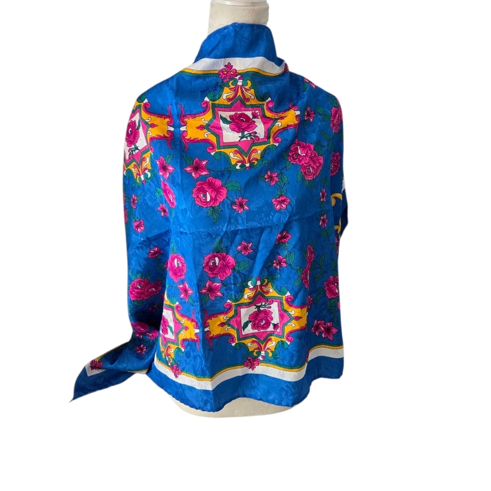 Vibrant Blue Floral Scarf Vintage